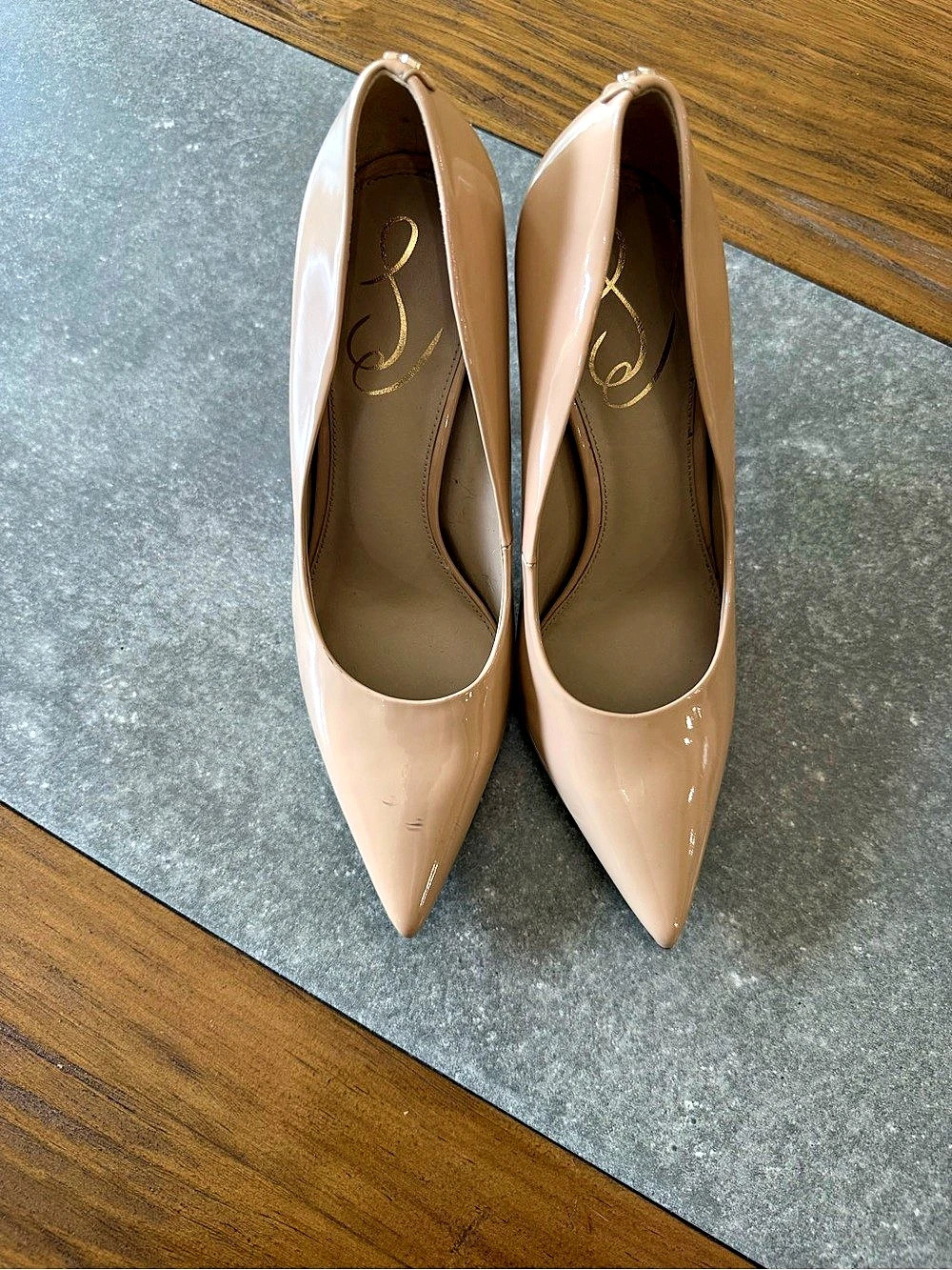 Sam Edelman Patent Pointed-Toe Heels Beige US 7.5